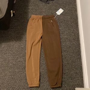 Half tan half brown sweatpants and sweater set